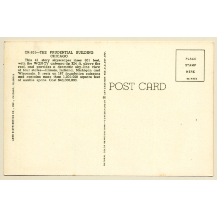 Chicago / USA: Prudential Building (Vintage PC ~1940s)