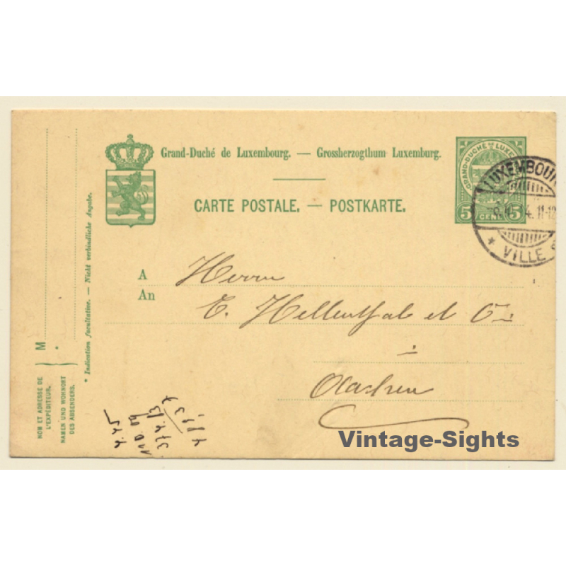 Grand Duché Du Luxembourg 5 Cent (Vintage Postal Stationery 1914)