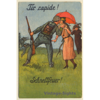Tir Rapide - Schnellfeuer: Soldat Küsst Angebetete (Vintage Artist PC 1929)
