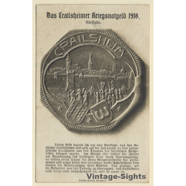 Das Crailsheimer Kriegsnotgeld 1918 - Rückseite (Vintage RPPC 1919)