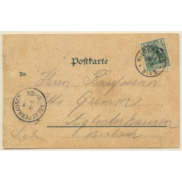 Gruss Vom Rhein: Bingen - Nationaldenkmal Niederwald (Vintage PC Litho 1902)