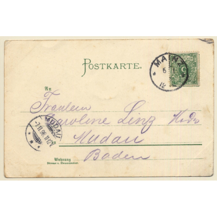 Gruss Vom Niederwald: Bingen - Nationaldenkmal (Vintage PC Litho 1898)