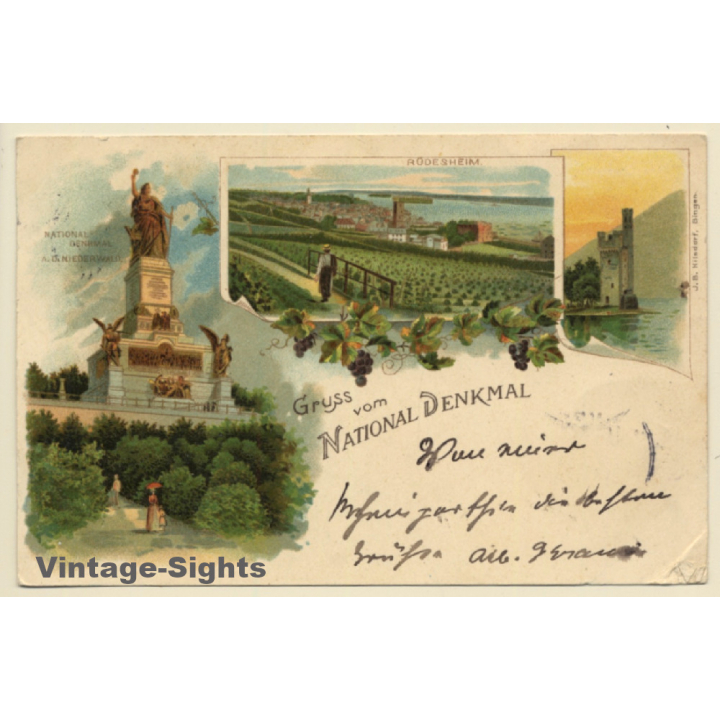 Gruss Vom Nationaldenkmal: Rüdesheim (Vintage PC Litho 1902)