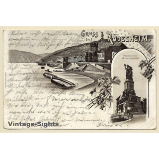 Gruss aus Rüdesheim: Nationaldenkmal (Vintage PC Litho 1901)