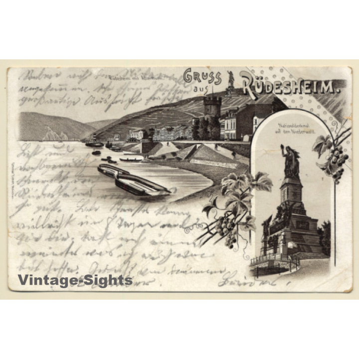 Gruss aus Rüdesheim: Nationaldenkmal (Vintage PC Litho 1901)