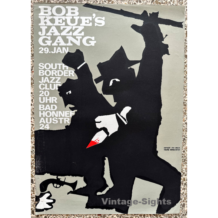 Bob Keue's Jazz Gang @ South Border Jazz Club (Vintage Screen Printed Poster ~1960s)