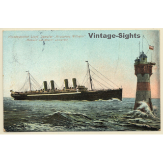 Dampfer Kronprinz Wilhelm Passiert Rotesand Leuchtturm (Vintage PC 1909)