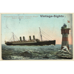 Dampfer Kronprinz Wilhelm Passiert Rotesand Leuchtturm (Vintage PC 1909)