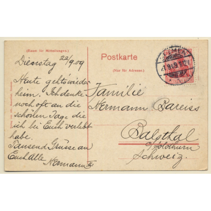 Dampfer Kronprinz Wilhelm Passiert Rotesand Leuchtturm (Vintage PC 1909)