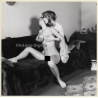 Erotic Study: 2 Slim Nudes Embracing On Couch / Pigtails - Lesbian INT (Vintage Photo KORENJAK 1970s/1980s)