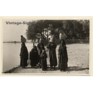 Egypt: Group Of Fellah Women Head Carrying Water Jugs (Vintage RPPC Leichter & Son ~1930s)