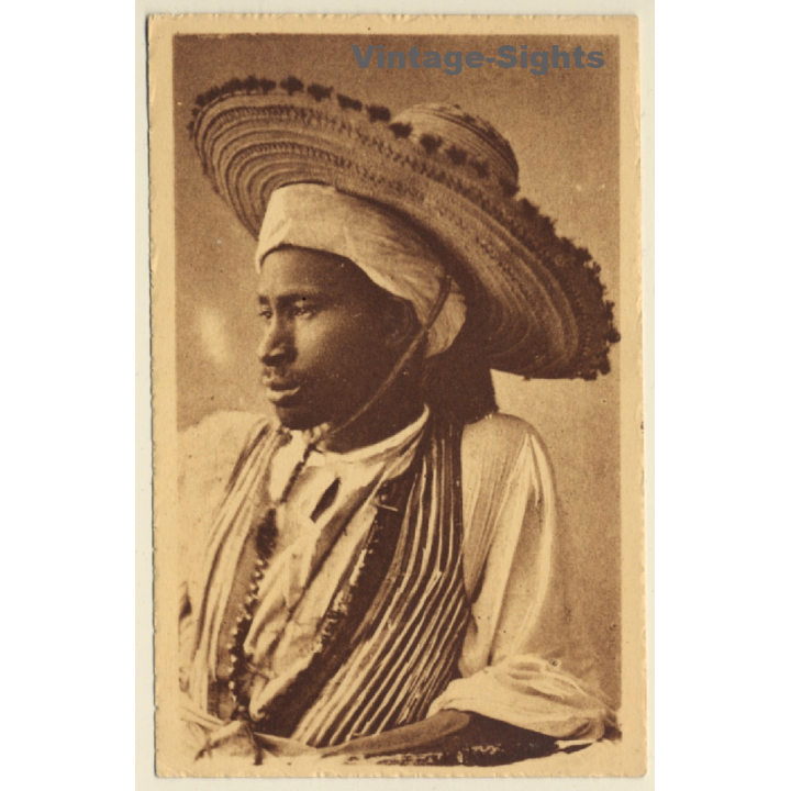 Algeria: Négro de Touggourt /  Ethnic - Traditional Garb - Hat  (Vintage PC ~1920s/1930s)