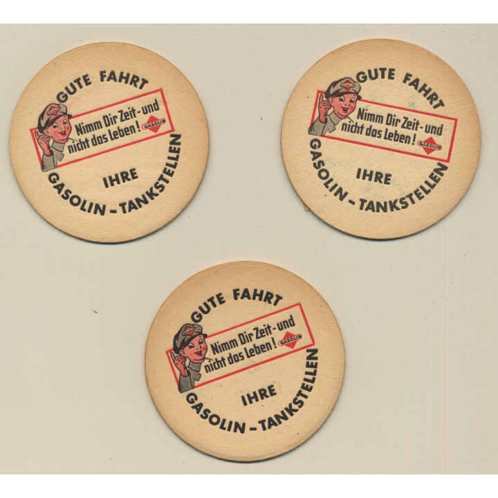 Gasolin Tankstellen / Fürther Kärwa - Tag Des Bierfilzl's (3 Vintage Advertisment Coasters / Beermats)