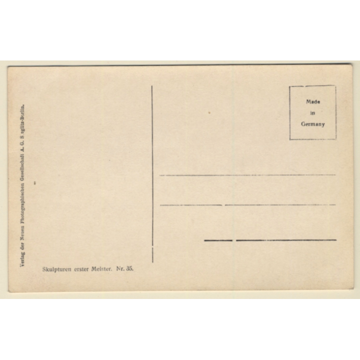 Fritz Klimsch: Phantasie / Nude Couple Sculpture (Vintage RPPC 1910s/1920s)