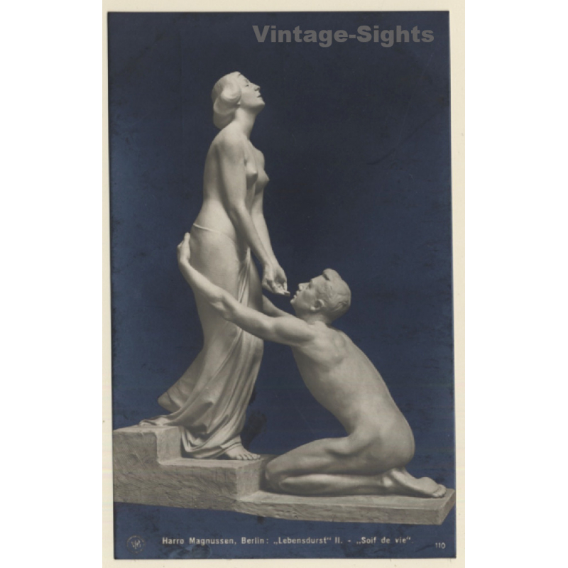 Harro Magnusson - Berlin: Lebensdurst II / Nude Couple Sculpture (Vintage RPPC 1910s/1920s)