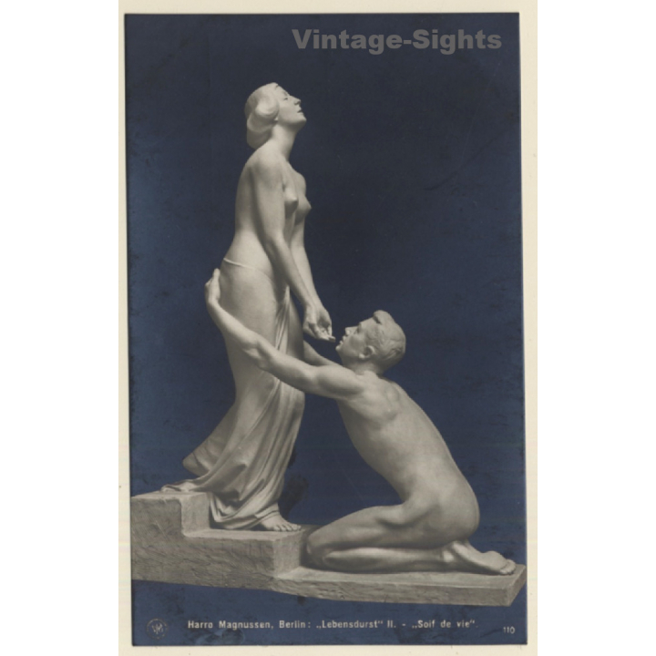 Harro Magnusson - Berlin: Lebensdurst II / Nude Couple Sculpture (Vintage RPPC 1910s/1920s)