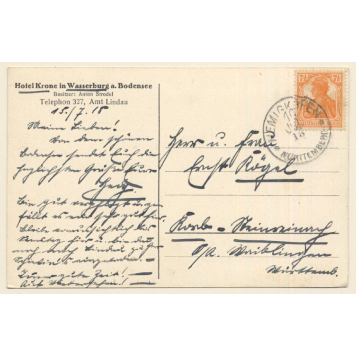 Wasserburg Am Bodensee / Germany: Hotel Krone (Vintage Artist PC 1918)