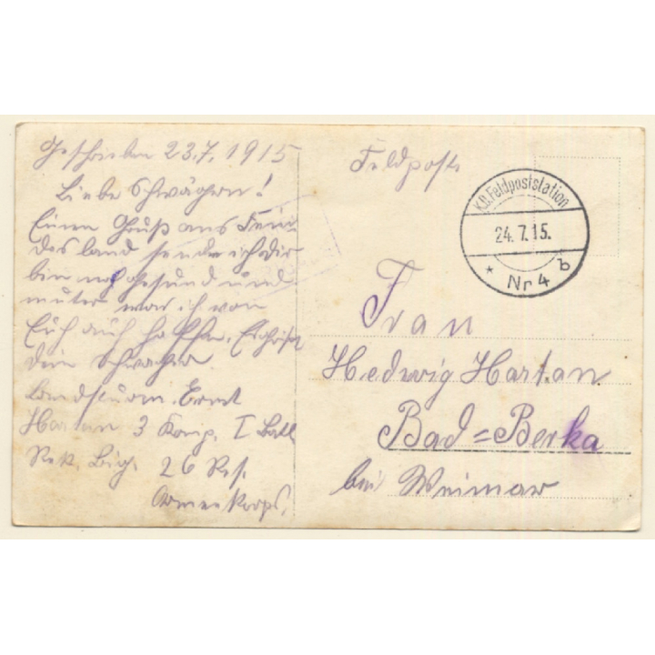 WW1: German Soldier With Backpack / Pickelhaube - Uniform (Vintage RPPC 1915)