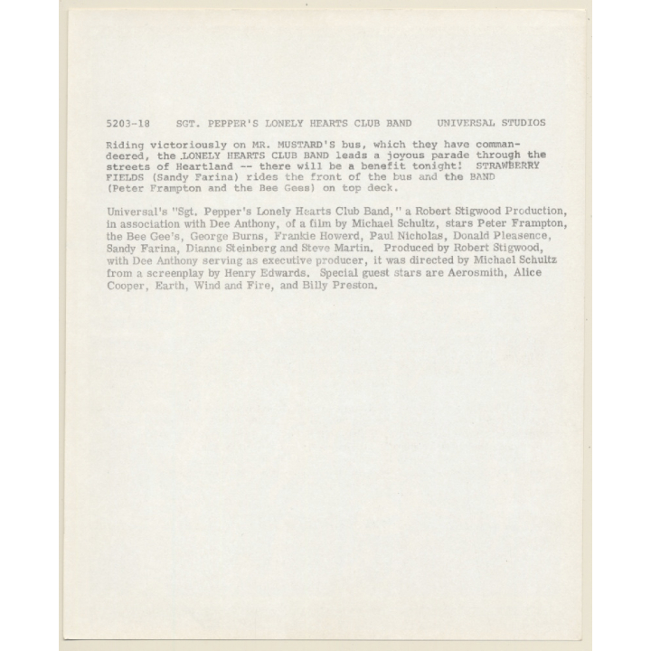 Peter Frampton & Bee Gees: Sgt. Pepper's Lonely Hearts Club Band / Movie Still (Vintage Photo 1978)