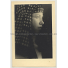 Portrait Of Beautiful Blue Eyed Woman W. Headscarf (Vintage Photo B/W ~1930s)