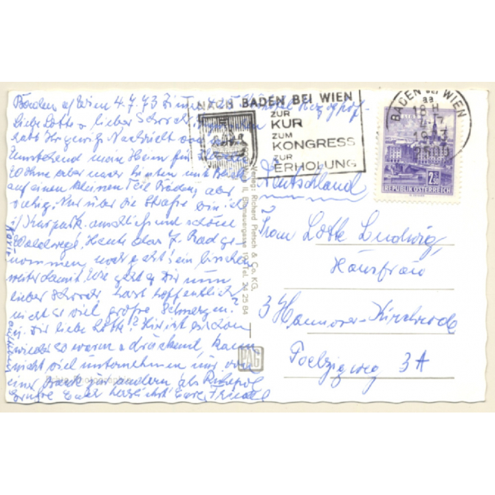 Kurstadt Baden bei Wien / Austria: Hotel Herzoghof (Vintage RPPC 1973)