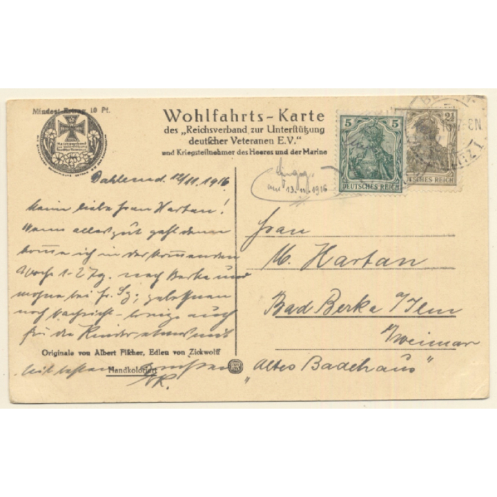 Helft uns! Wir helfen den Veteranen! Iron Cross WW1 (Vintage PC 1916)