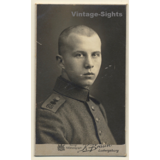 K.Braun / Ludwigsburg: Handsome Young Soldier Fred Baer in Uniform (Vintage CDV / Carte De Visite 1915)