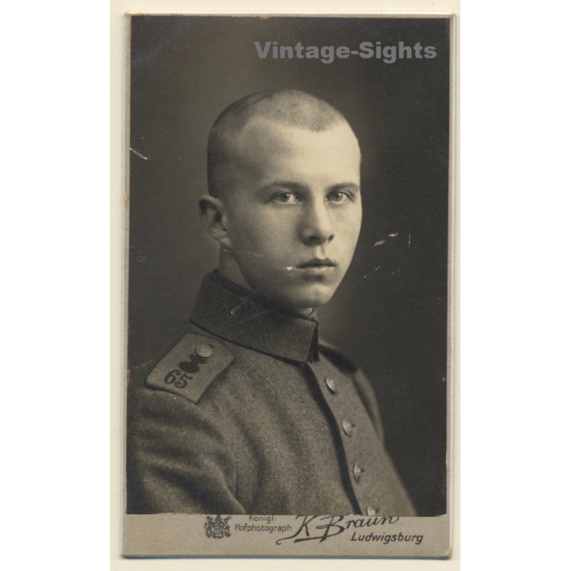 K.Braun / Ludwigsburg: Handsome Young Soldier Fred Baer in Uniform (Vintage CDV / Carte De Visite 1915)