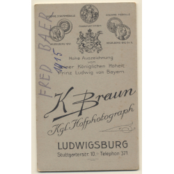 K.Braun / Ludwigsburg: Handsome Young Soldier Fred Baer in Uniform (Vintage CDV / Carte De Visite 1915)