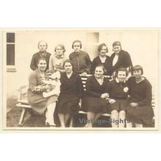 Group of Females With Teddy Bear (Vintage RPPC 1929)