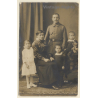 Elegant Family With Teddy Bear / Soldier - Victorian Dress (Vintage RPPC ~1910s)