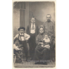 Bavarian Farmer Family With 2 Teddy Bears / Edelweiss Tracht  (Vintage RPPC ~1910s)