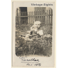Little Baby Girl & Teddy Bear On Meadow (Vintage RPPC 1924)