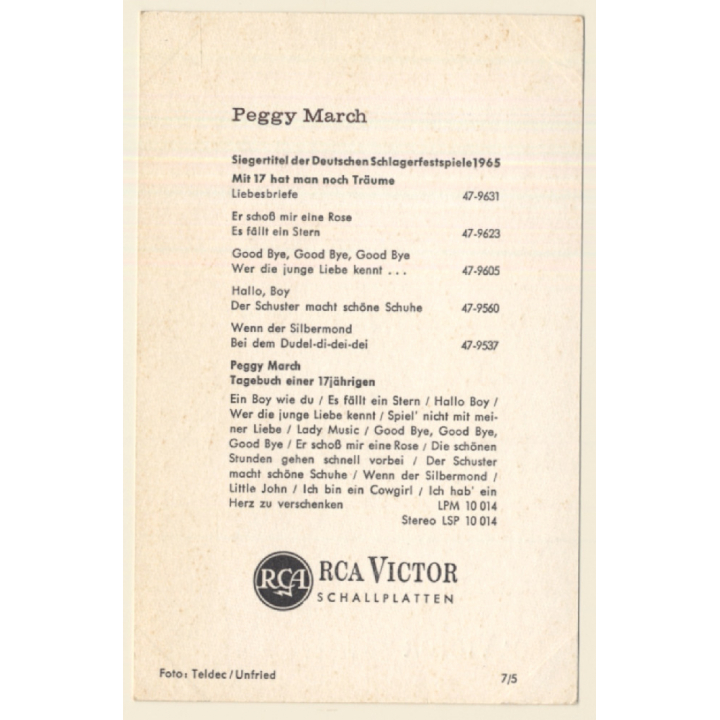 Peggy March - RCA Victor Autogramm / Autograph (Vintage Signed PC ~1960s)