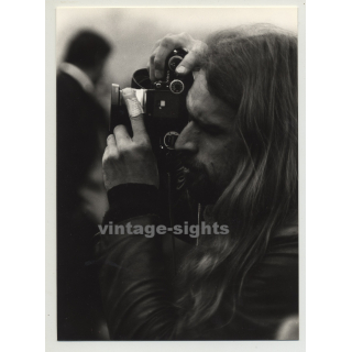 Portrait Of Long Haired Hippie Style Photographer With Nikon (Vintage Photo 1970s)