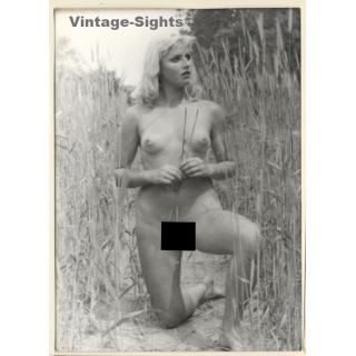 Erotic Study: Slim Blonde Nude Kneeling In Reed (Vintage Photo GDR ~1970s/1980s)