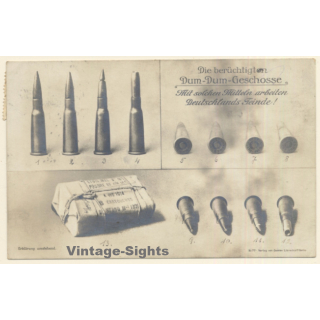 Die Berüchtigten Dum Dum Geschosse / German Propaganda WW1 (Vintage RPPC 1916)
