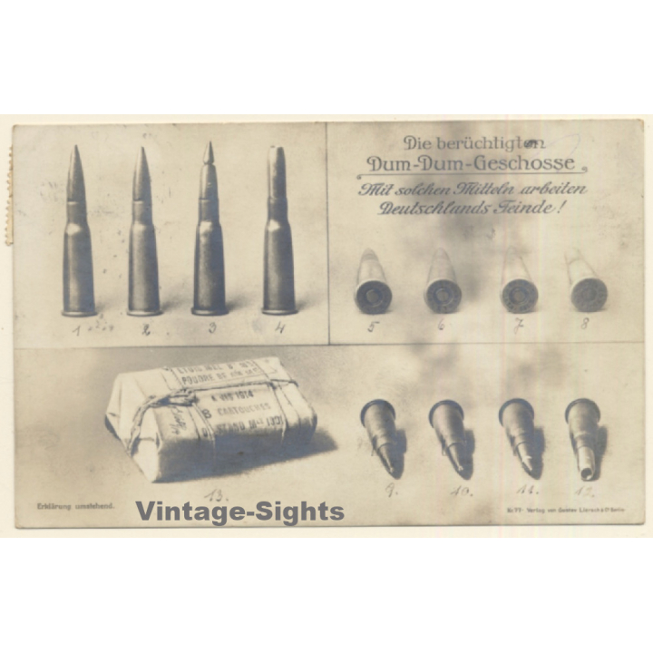 Die Berüchtigten Dum Dum Geschosse / German Propaganda WW1 (Vintage RPPC 1916)