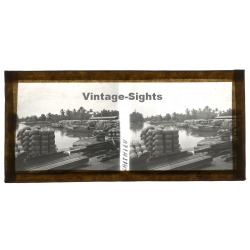 Lai Thieu / Vietnam: Barges On Saigon River (Vintage Stereo Glass Plate ~1920s/1930s)