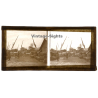 Indochina: Barges - Pots - Shipyard / Laos? Vietnam? (Vintage Stereo Glass Plate ~1920s/1930s)