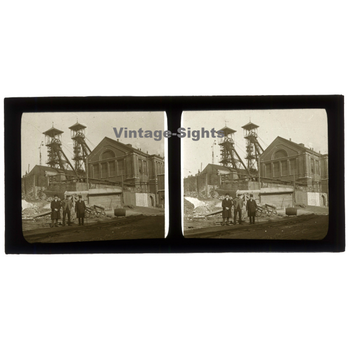 Gilly / Belgium: Charbonnages Du Trieu Kaisin *4 (Vintage Stereo Glass Plate ~1910s/1920s)