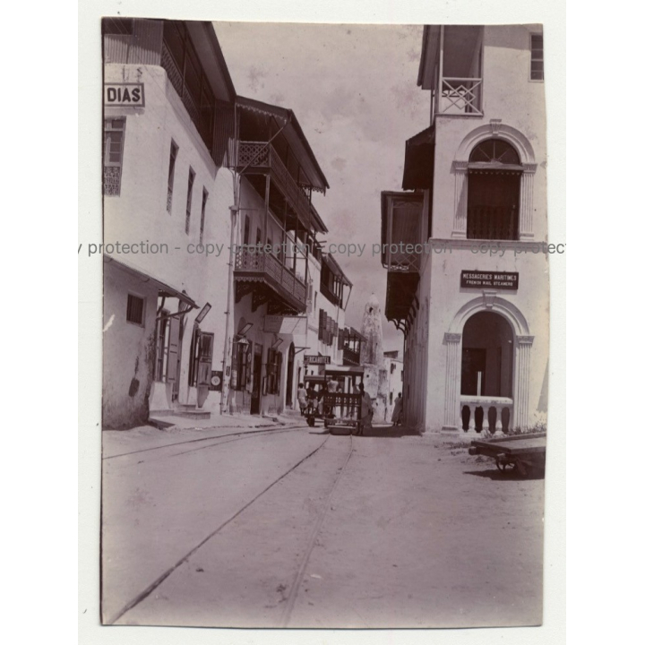 Vasco Da Gama Street - Mombasa: Push Trolleys, Pabst Beer  (Vintage Photo ~1910s/1920s)