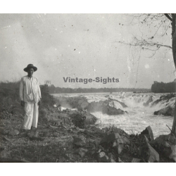 Laos: Chutes De Khone Phapéng / Waterfall (Vintage Stereo Glass Plate ~1920s/1930s)