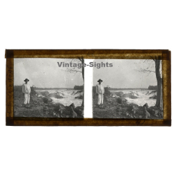 Laos: Chutes De Khone Phapéng / Waterfall (Vintage Stereo Glass Plate ~1920s/1930s)