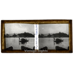 Vha Trang / Vietnam: Sunset On River - Sampan (Vintage Stereo Glass Plate ~1920s/1930s)