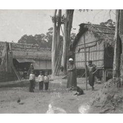 Laos: French Missionary & Indigenous In Stilt House Village (Vintage Stereo Glass Plate ~1920s/1930s)