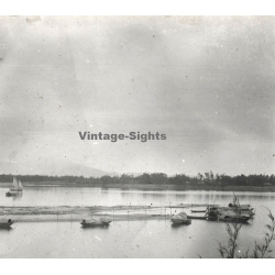 Annam / Vietnam: Local Boats On River / Sampan (Vintage Stereo Glass Plate ~1920s/1930s)