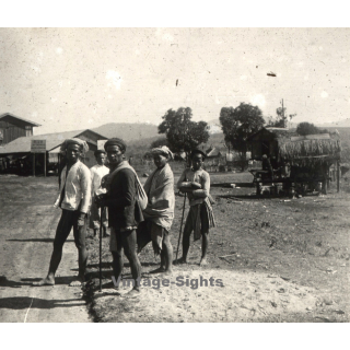 Djiring / Vietnam: Members Of Moïs Tribe On Street / Ethnic (Vintage Stereo Glass Plate ~1920s/1930s)