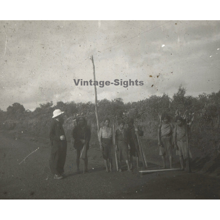 Indochina: Missionary Father Detry & Indigenous / Ethnic (Vintage Stereo Glass Plate ~1920s/1930s)