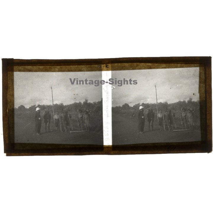 Indochina: Missionary Father Detry & Indigenous / Ethnic (Vintage Stereo Glass Plate ~1920s/1930s)